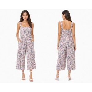 Wilfred Chianti Jumpsuit Womens XS Butter Vin Gris Paisley Smocked Wide Leg Boho